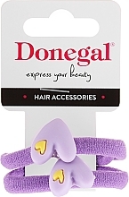 Hair Ties FA-5694, 2 pcs, purple with hearts - Donegal — photo N1