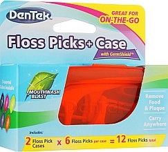 Dental Floss with Handle Set + 2 Travel Cases, orange + blue - Dentek Moulthwash Blast — photo N3