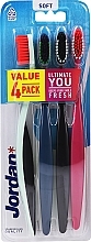 Fragrances, Perfumes, Cosmetics Soft Toothbrush, 4 pcs, mint + blue-green + black + pink - Jordan Ultimate You Soft Toothbrush