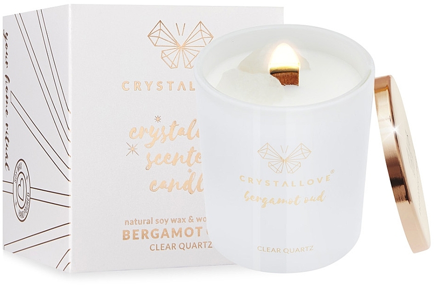 Rock Crystal, Bergamot & Oud Soy Candle - Crystallove Soy Candle with Rock Crystal Bergamot Oud — photo N1