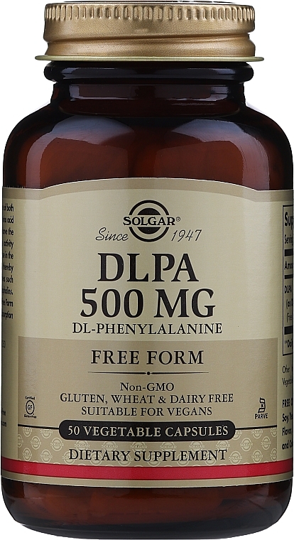 Dietary Supplement "Amino Acid Complex" 500mg - Solgar DLPA DL-Phenylalanine — photo N10