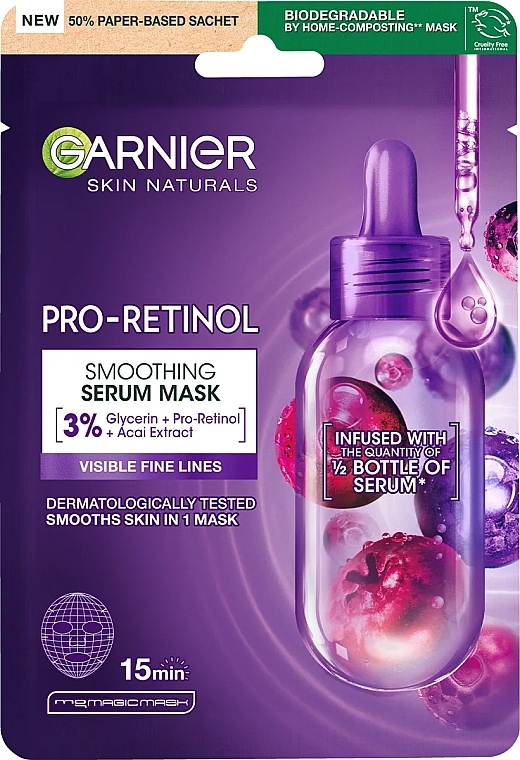 Smoothing Face Serum Mask - Garnier Skin Naturals Pro-Retinol Smoothing Serum Mask — photo N1