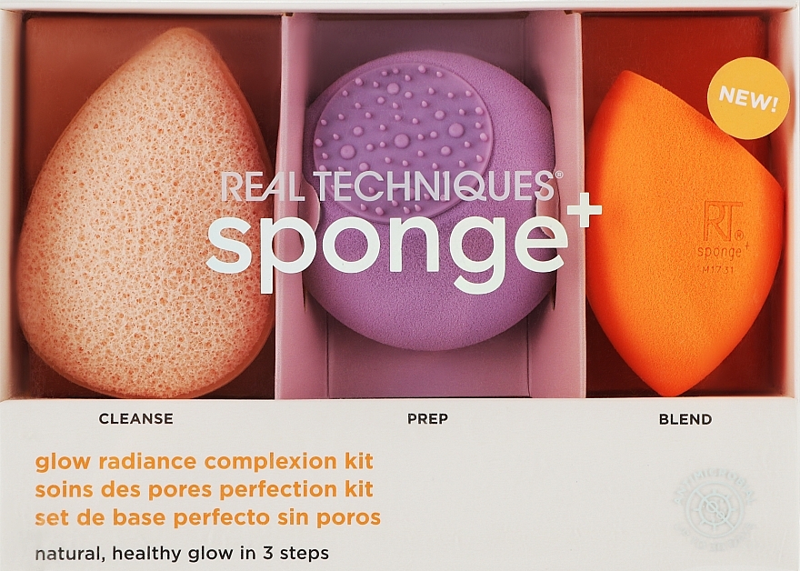 Makeup Sponge+ Set, 3 pcs - Real Techniques Sponge Set Glow Radiance Complexion Kit — photo N1