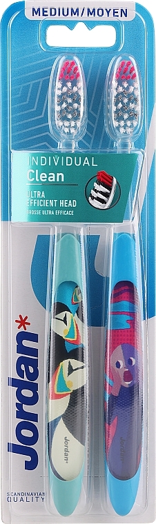 Toothbrushes, medium, blue + pink-blue - Jordan Individual Clean Medium — photo N1