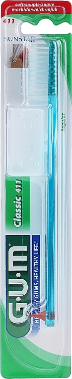 Classic 411 Toothbrush, soft, turquoise - G.U.M Soft Regular Toothbrush — photo N1