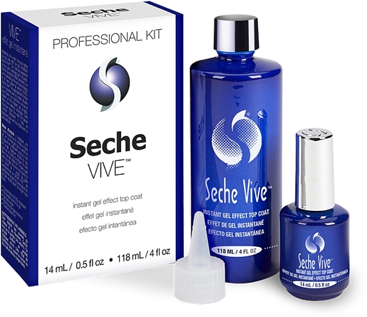 Set - Seche Vive Instant Gel Effect Top Coat (nail/top/14ml + nail/top/reffil/118ml) — photo N1