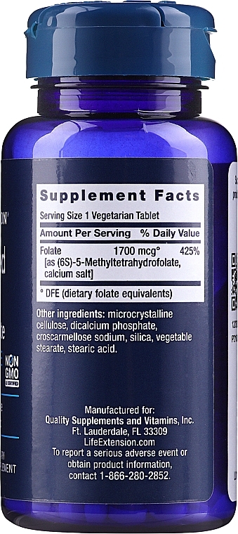 Folate Dietary Supplement, 1700mg - Life Extension Optimized Folate — photo N2