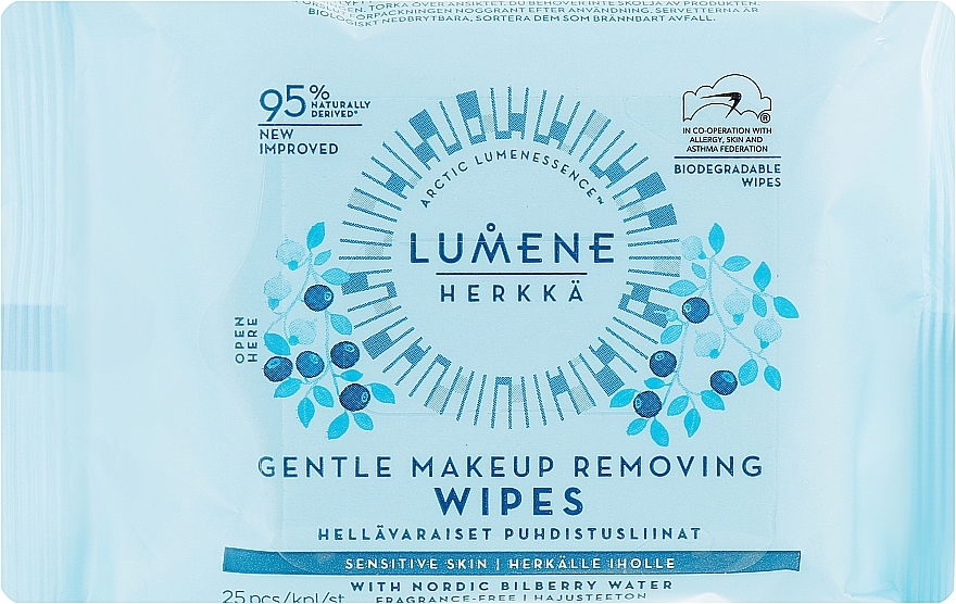 Delicate Makeup Remover Wipes 3in1 - Lumene Herkka Gentle Makeup Removing Wipes — photo N1