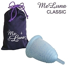 Menstrual Cup with Stem, M-size, blue sequins - MeLuna Classic Menstrual Cup Stem — photo N1