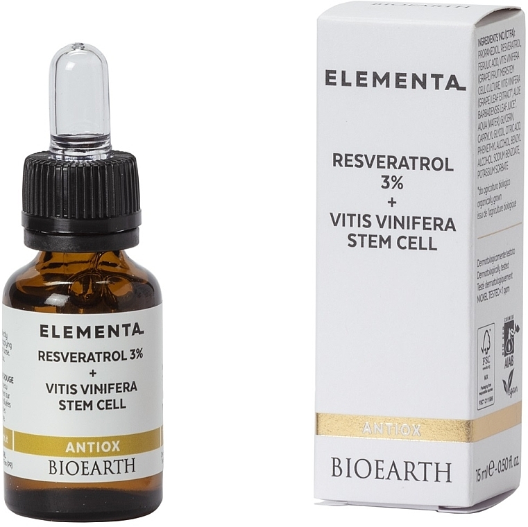 Antioxidant Face Serum - Bioearth Elementa Antiox Resveratrol 3% + Vitis Vinifera Stem Cell — photo N1