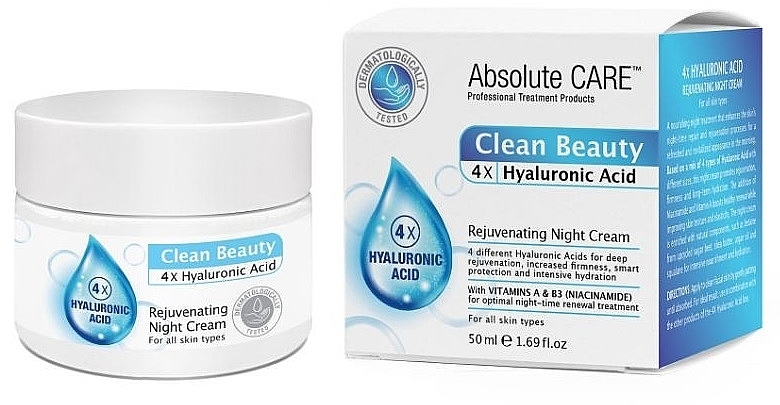 Night Face Cream - Absolute Care Clean Beauty 4X Hyaluronic Acid Rejuvenating Night Cream — photo N1