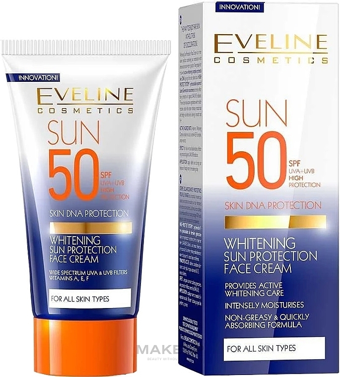 Sunscreen Whitening Face Cream SPF50 - Eveline Cosmetics Whitening Sun Protection Face Cream — photo N1