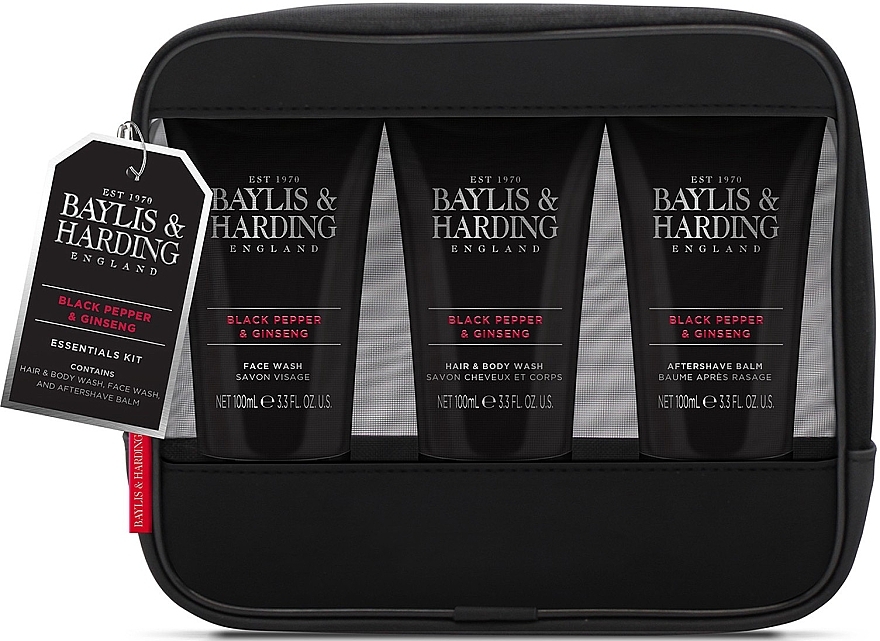 Set - Baylis & Harding Signature Men's Black Pepper & Ginseng Toiletry Bag (hair/body/wash/100ml + a/sh/balm/100ml + face/wash/100ml + acc) — photo N9