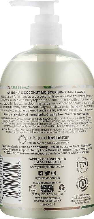 Gardenia & Coconut Hand Wash - Yardley Gardenia & Coconut Moisturising Hand Wash — photo N2