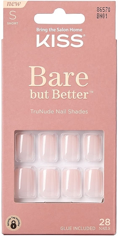 False Nails Set with Glue, short - Kiss Bare But Better Nails Nudies — photo N2