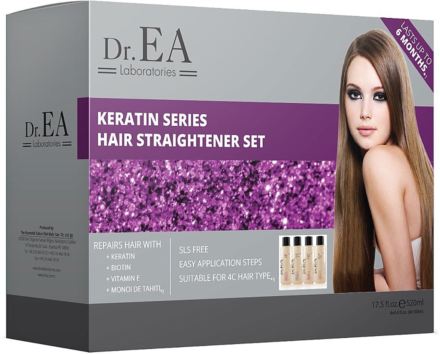 Set - Dr.EA Keratin Series Hair Straightener Set (hair/cr/130ml + shp/130ml + smp/130ml + mask/130ml) — photo N1