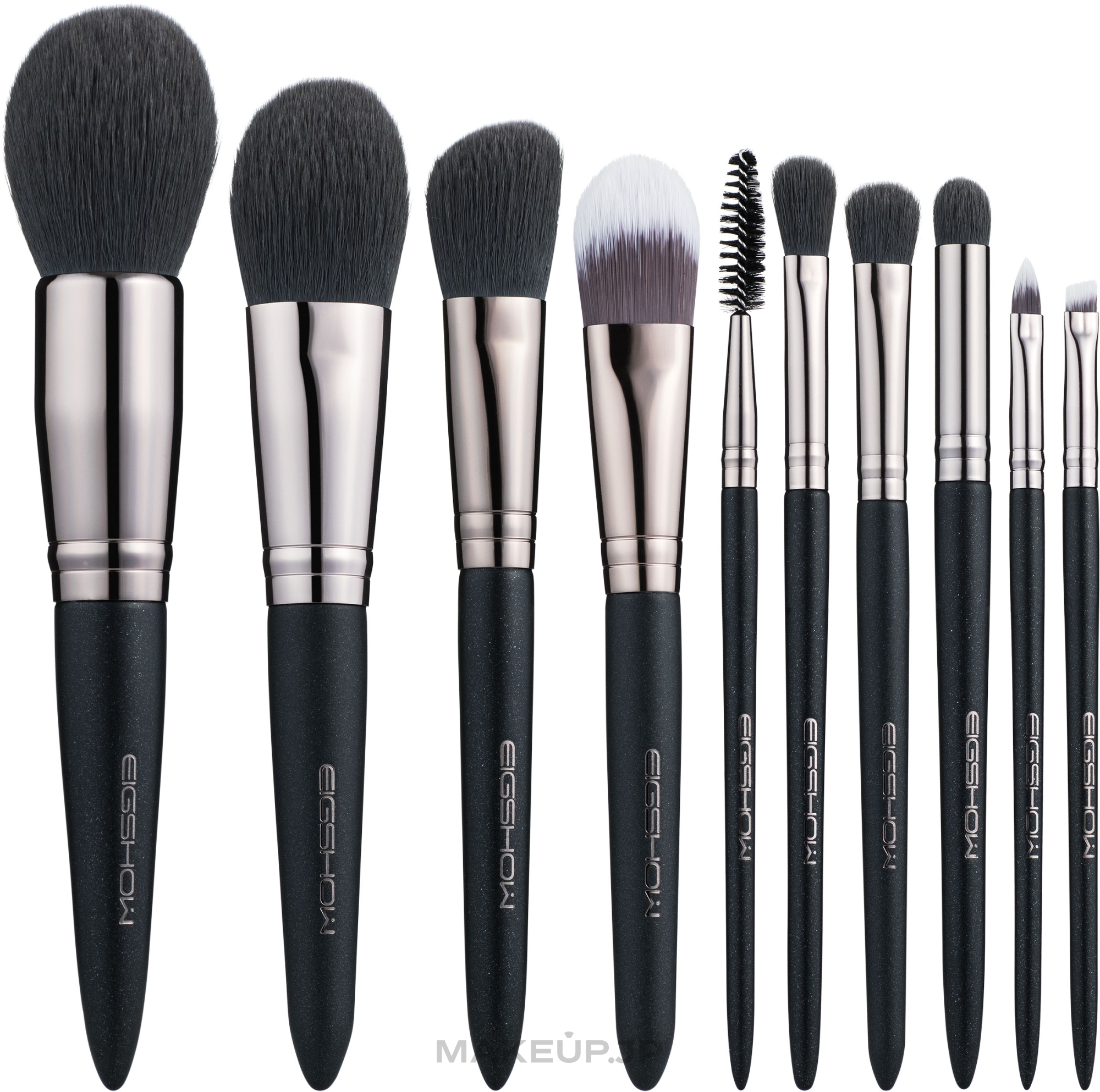 Makeup Brush Set, 10 pcs - Eigshow Beauty Light Gun Black Brush Kit — photo 10 szt.