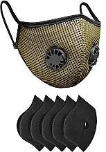 Fragrances, Perfumes, Cosmetics Set: Reusable Respirator Mask with 2 Valves & 5 Protective Filters, khaki - XoKo