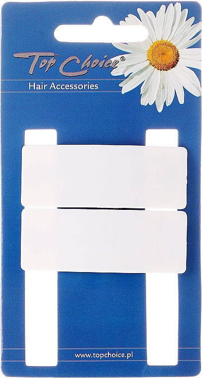 Hair Clip "White Collection", rectangular, white, 2 pcs - Top Choice — photo N1