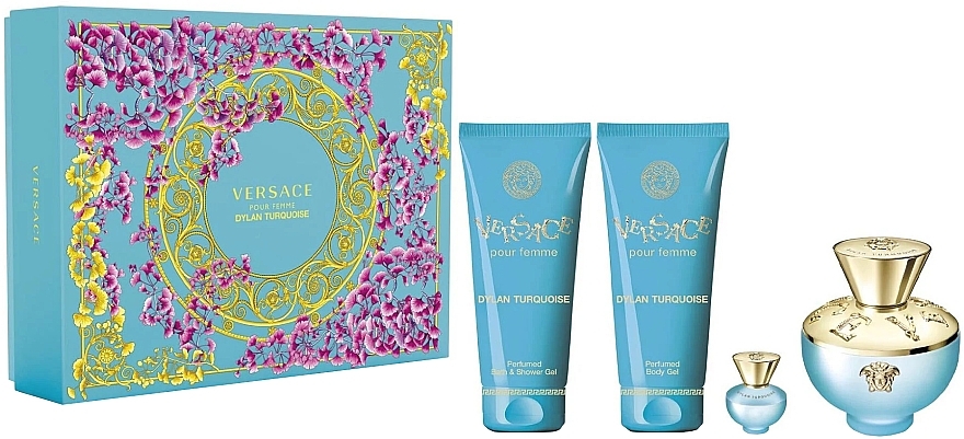 Versace Dylan Turquoise Pour Femme - Set (edt/100ml + edt/mini/5ml + b/gel/100ml + sh/gel/100ml) — photo N1