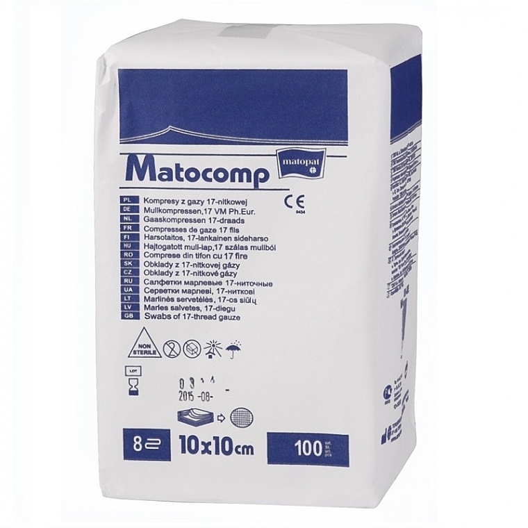 RTG Gauze Compresses, 17-thread, 8-layer, non-sterile, 10x10 cm, 100 pcs. - Matopat Matocomp — photo N1