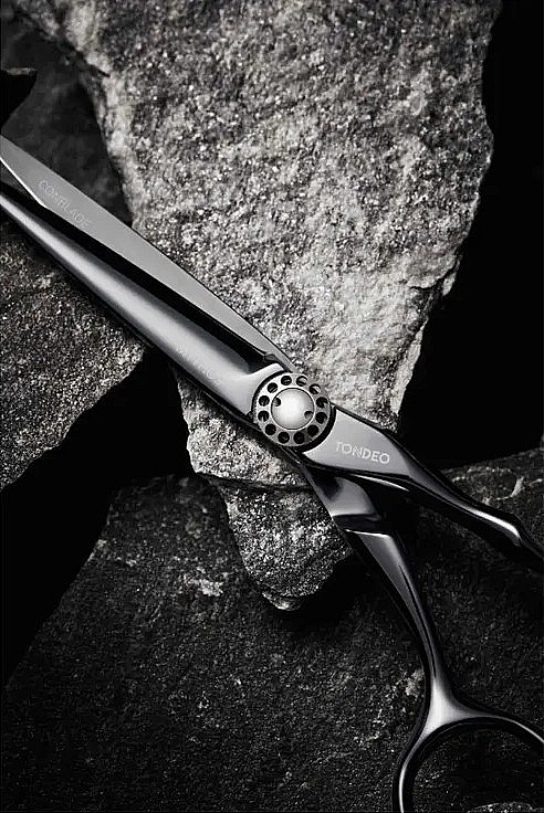 Straight Hairdressing Scissors, 90019, black - Tondeo Premium Line Mythos Black Offset 6.0" Conblade — photo N2