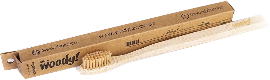 Bamboo Toothbrush, medium, beige bristles - WoodyBamboo Bamboo Toothbrush Natural — photo N1