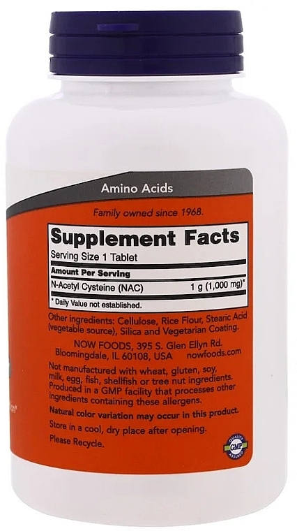 Dietary Supplement "NAC", 1000mg - Now Foods NAC Tablets — photo N3