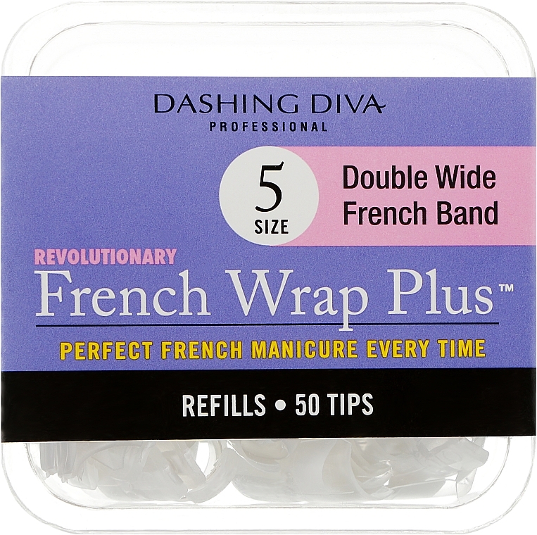 Wide Tips 'French Smile+' - Dashing Diva French Wrap Plus Double Wide White 50 Tips (Size 5) — photo N1