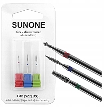 Diamond Nail Drill Head Set, DK1/DSZ2/DS3, 3 pcs - Sunone Diamond Nail Drill Set — photo N2