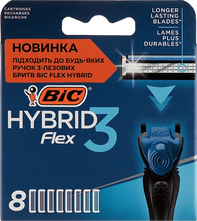 Replaceable Shaving Cassettes, 8 pcs - Bic Flex 3 Hybrid — photo N3