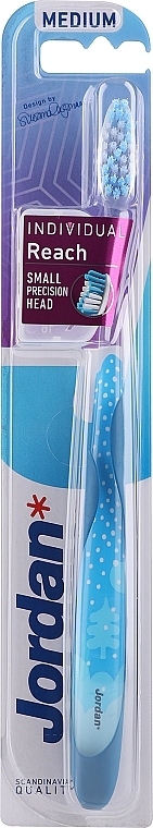 Medium Toothbrush, with protective cap, blue with christmas tree - Jordan Individual Reach Toothbrush — photo N1