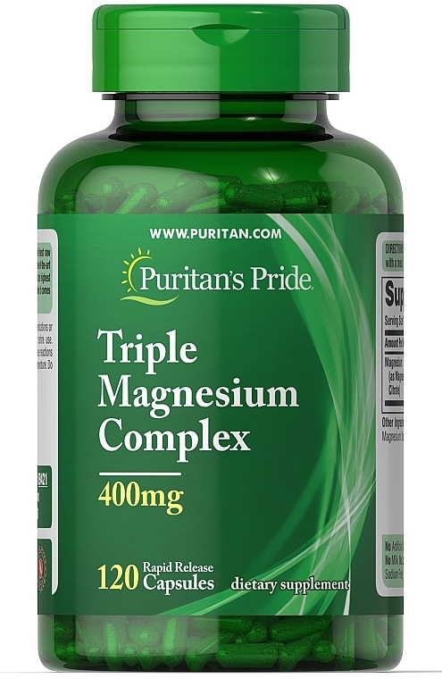 Magnesium Dietary Supplement - Puritan's Pride Triple Magnesium Complex 400 Mg — photo N1