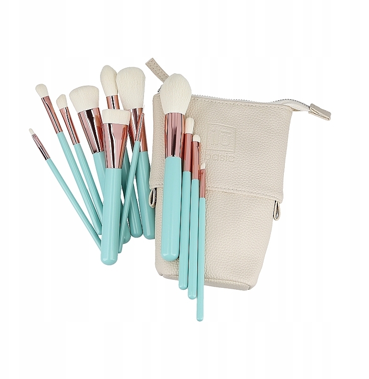 Set of 12 Turquoise Makeup Brushes in White Case - ILU Basic Mu Turquoise Makeup Brush Set — photo N4