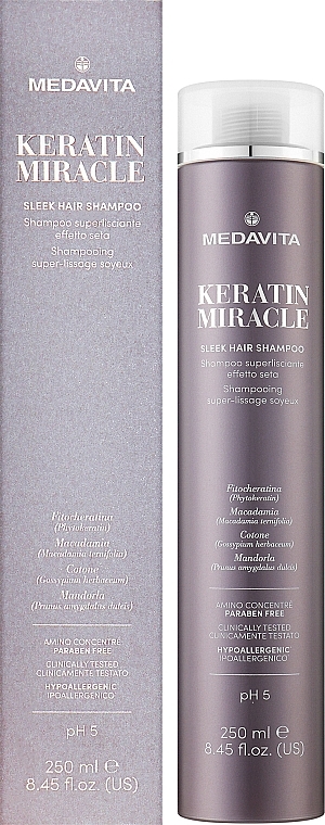 Ultra Smoothing Shampoo with Silk Effect - Medavita Keratin Miracle Sleek Hair Shampoo — photo N2