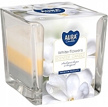 White Flowers Candle in Square Glass - Bispol Aura White Flowers Candles — photo N1