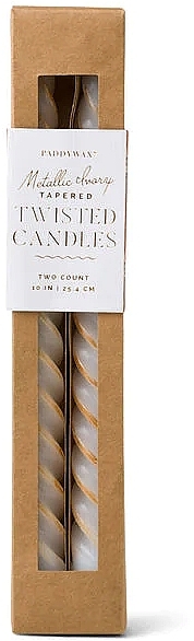 Decorative Candle Set, white - Paddywax Cypress & Fir Metallic Ivory Twisted Taper Candles — photo N1