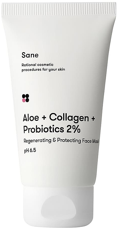 Face Mask with Aloe - Sane Aloe + Collagen + Probiotics 2% Regenerating & Protecting Face Mask — photo N1