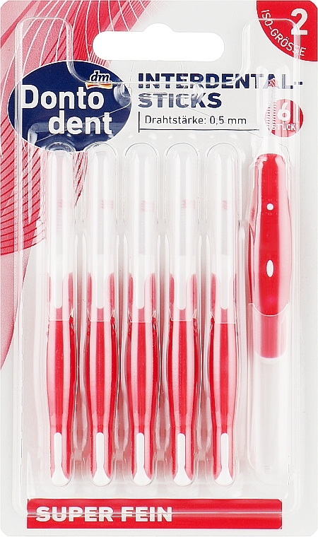 Interdental Brushes, 0,5 mm, red - Dontodent Interdental-Sticks ISO 2 — photo N1