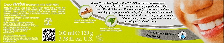 Toothpaste "Aloe Vera" - Dabur Herbal Aloe Vera Toothpaste — photo N3