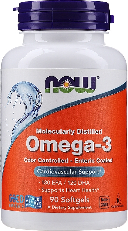 Capsules "Omega-3" 1000 mg - Now Foods Omega-3 Molecularly Distilled 180 EPA/120 DHA — photo N1