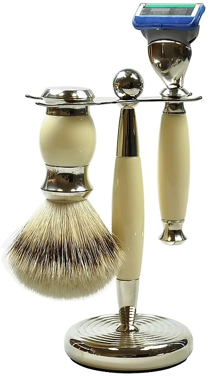 Shaving Set - Golddachs Silver Tip Badger, Fusion Polymer Ivory Chrom (sh/brush + razor + stand) — photo N1