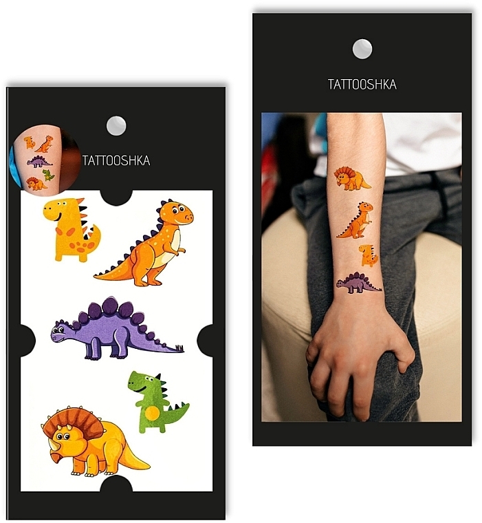 Kids Temporary Tattoo Set "Orange Dinosaurs" - Tattooshka — photo N3