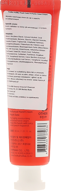 Hand Cream "Peach" - Holika Holika Peach Date Perfumed Hand Cream — photo N2
