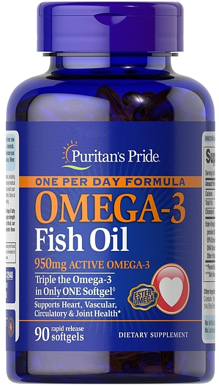 Omega-3, 950 mg, in gel capsules - Puritan's Pride One Per Day Omega-3 Fish Oil 950mg Softgels — photo N1