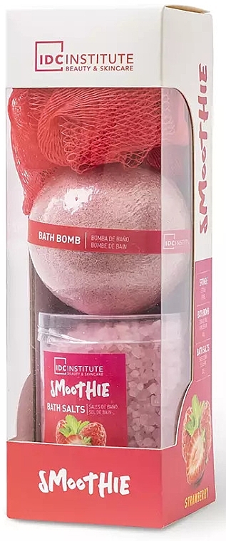 Set - IDC Institute Smoothie Strawberry Set (bath/ball/140g + sponge/1pcs + salt/200g) — photo N1