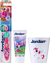 Fragrances, Perfumes, Cosmetics Rabbit Set, glass with unicorn - Jordan Kids (toothpaste/50ml + toothbrush/1pc + cup)