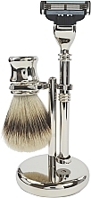 Shaving Set - Golddachs Silver Tip Badger, Mach3 Metal Chrome Silver (sh/brush + razor + stand) — photo N1
