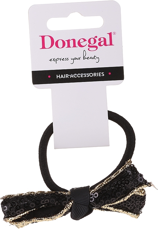 Hair Tie FA-5634+1, black with black bow - Donegal — photo N1