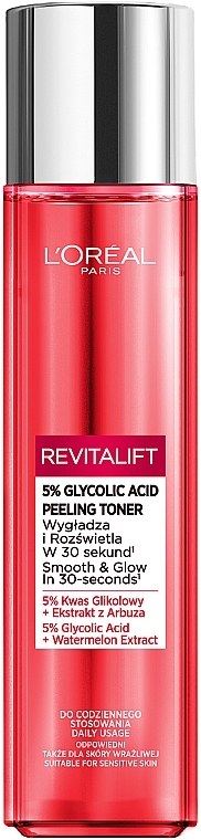 Facial Peeling Tonic with Glycolic Acid for All Skin Types, including Sensitive - L'Oreal Paris Revitalift — photo N3